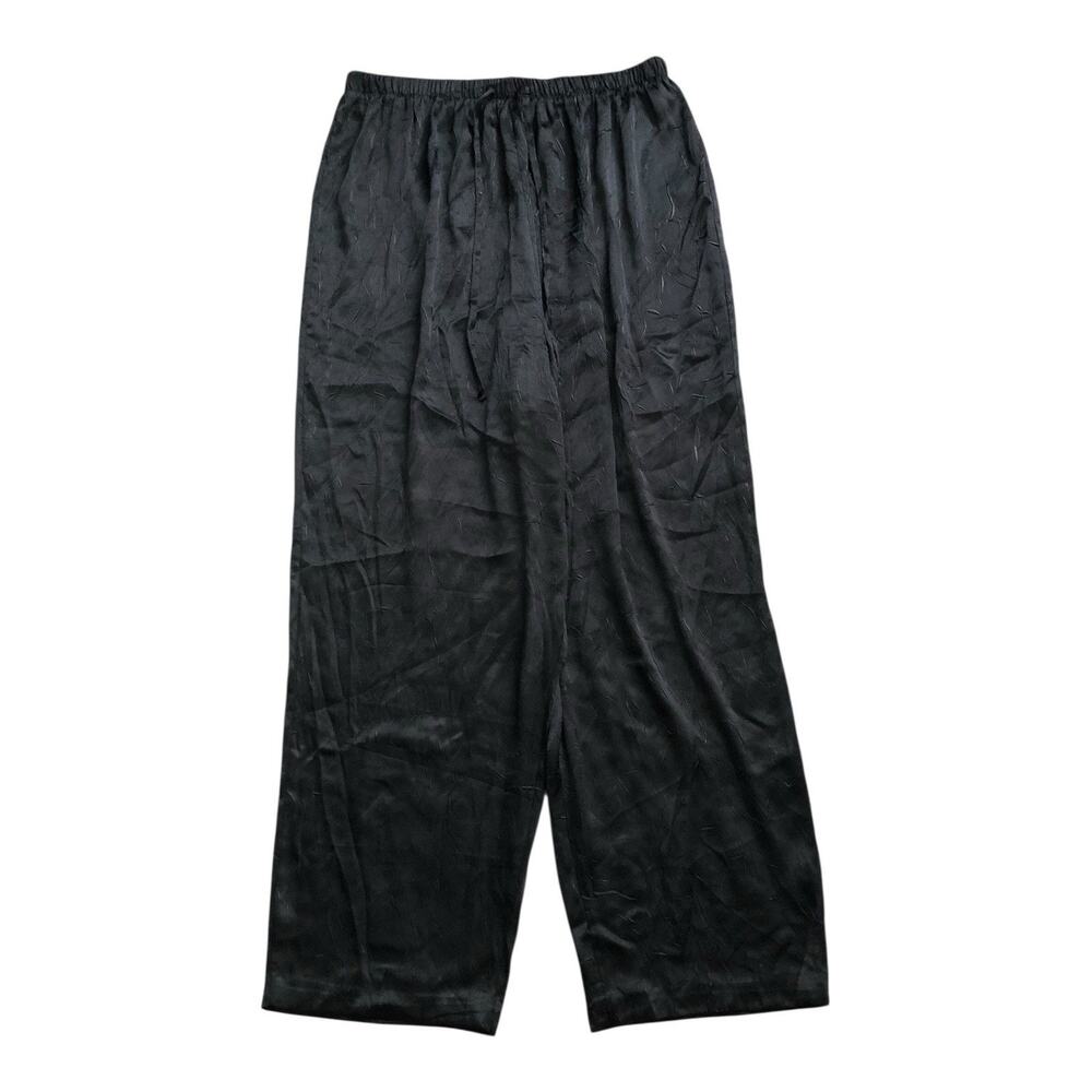 Bentley Plus 1X Womens Textured Satin Lounge Pajama Pants Black Elastic Waist